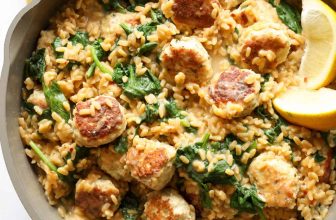 High Protein Chicken Meatball Lemon Orzo Skillet